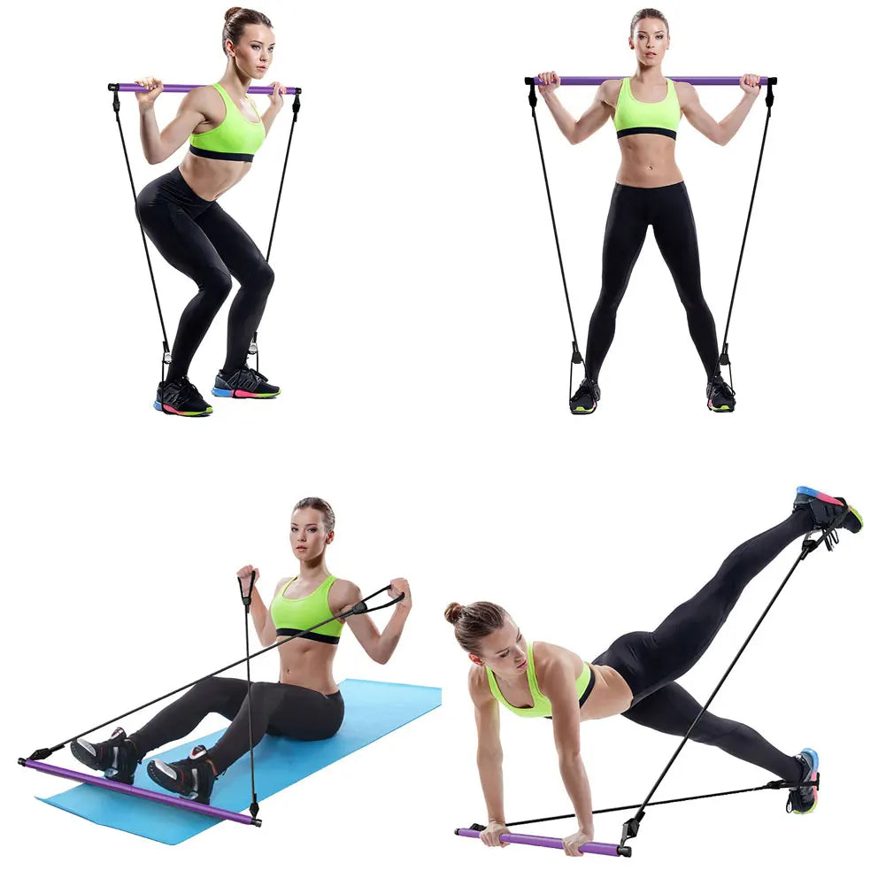 Kit de barra de pilates portátil con banda elástica de 8 bucles, videos de  entrenamiento y manual de ejercicio + guía de alineación de postura
